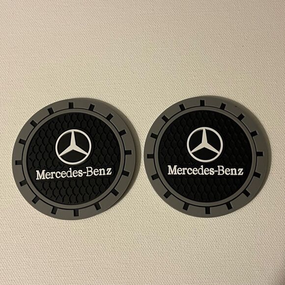 Mercedes logo cup Coasters in black and gray Set of 2 NWT - Picture 1 of 5